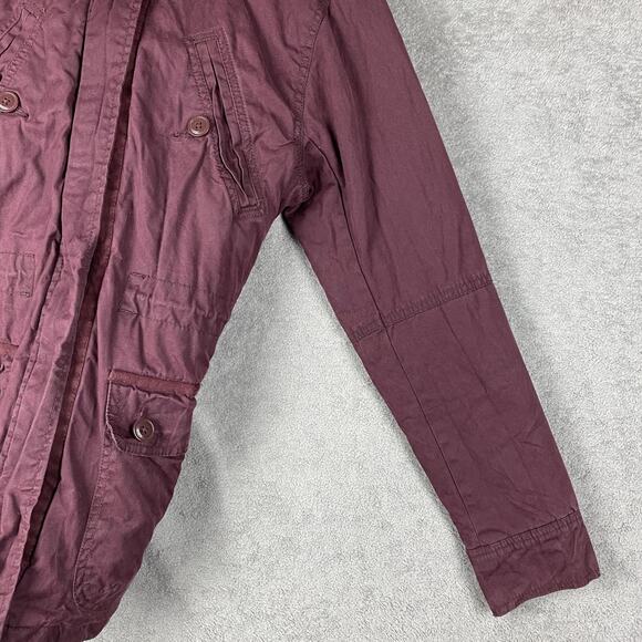 American Eagle Jacket Womens Small Burgundy Hooded Parka Utility Pockets Sherpa - Picture 4 of 16